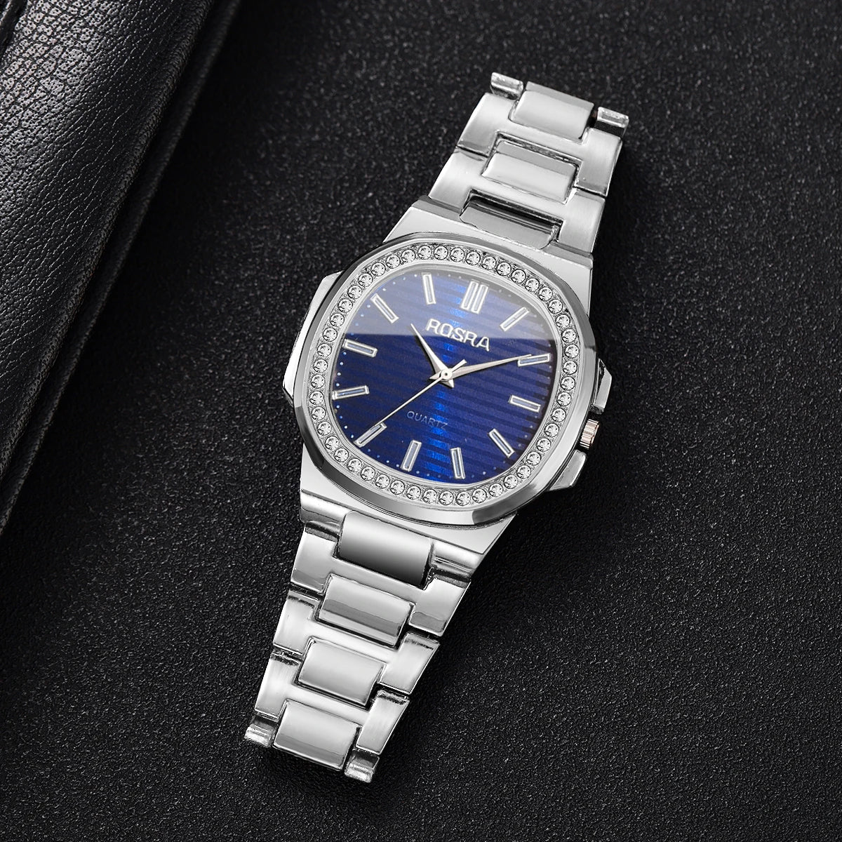 Luxury Rhinestone Men Business Watches Fashion Square Dial Steel Band Male's Quartz Wristwatch Reloj Hombre（Without Box）