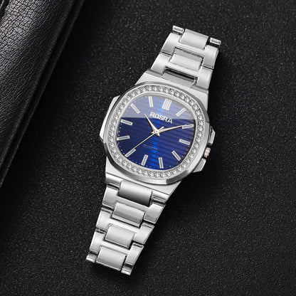 Luxury Rhinestone Men Business Watches Fashion Square Dial Steel Band Male's Quartz Wristwatch Reloj Hombre（Without Box）