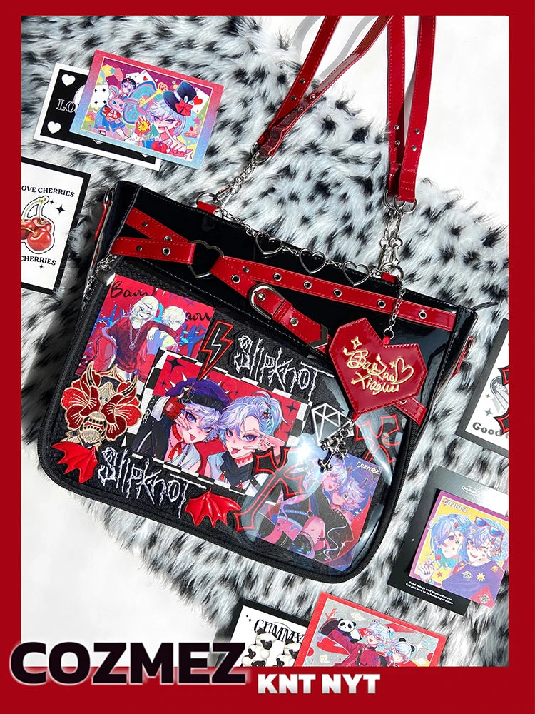 Y2k Aesthetic Underarm Ita Bag Streetwear Girl Transparent Shoulder Bag Heart Shape Chic Chain Handbag DIY Display Crossbody Bag