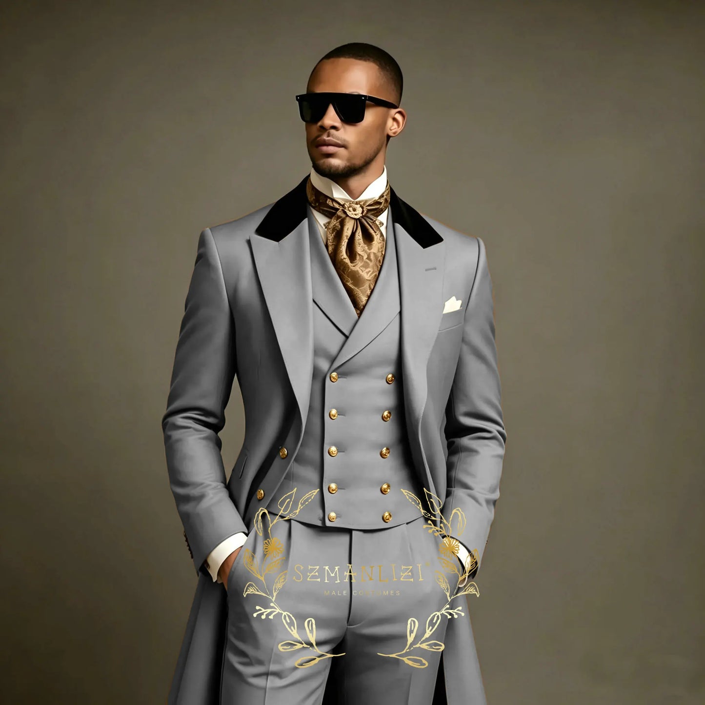 Costume de Mariage Formel – Coupe Droite, Veste Longue Toutes Saisons (Mélange Coton, Polyester &amp; Viscose)
