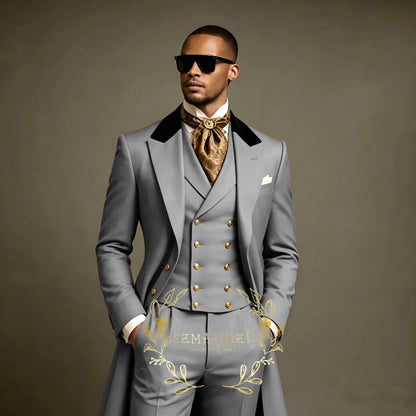 Costume de Mariage Formel – Coupe Droite, Veste Longue Toutes Saisons (Mélange Coton, Polyester &amp; Viscose)