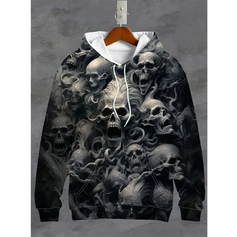 Vintage Men's Sweatshirt 3D Skull Graphic Printed Casual Hoodie Autumn Spring Oversized Clothing Harajuku Long Sleeve Pullovers