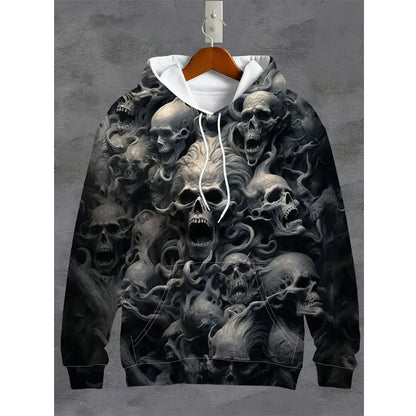 Vintage Men's Sweatshirt 3D Skull Graphic Printed Casual Hoodie Autumn Spring Oversized Clothing Harajuku Long Sleeve Pullovers