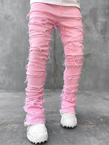 Jean Coupe Pencil en Denim Patchwork – Style Casual, Taille Basse &amp; Boutons