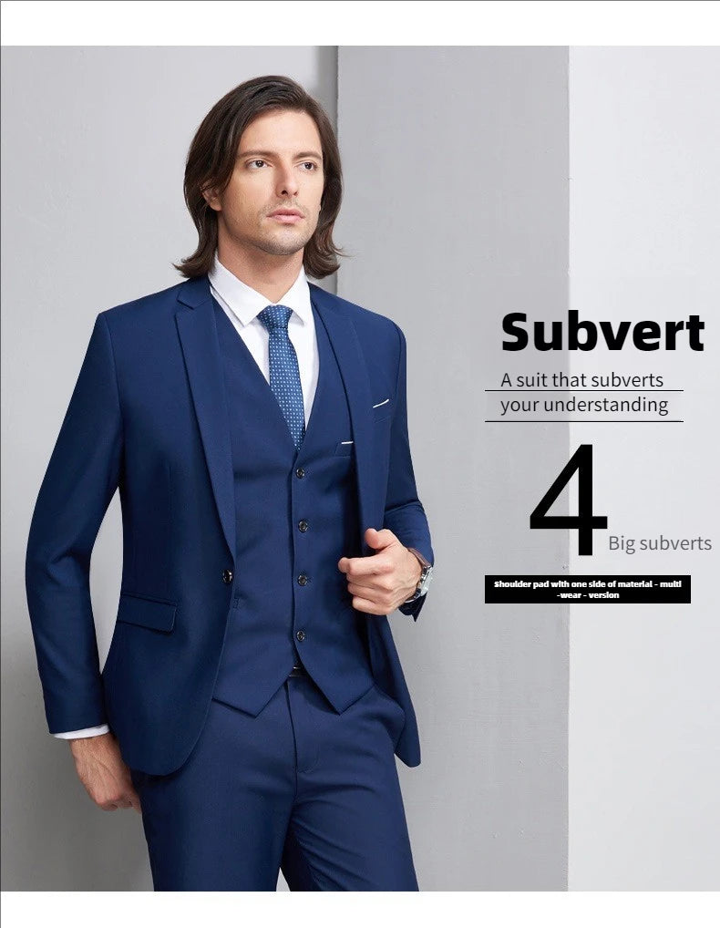 Men's 3 Piece Suit Set Wedding Solid Color Blazer Vest Pants Formal Business Dress Classic Tuxedo for Party Groomsmen