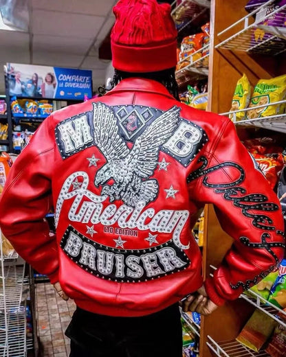 Heavy Industry Embroidery American Retro Motorcycle Coat Men's and Women's Stand Collar Flight Jacket Leather Jacket New Coat