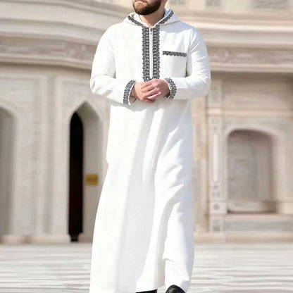 Muslim men's thobe long sleeves embroidered stand-up loose casual Saudi Arabia Islamic men's Abaya parties traditional clothing