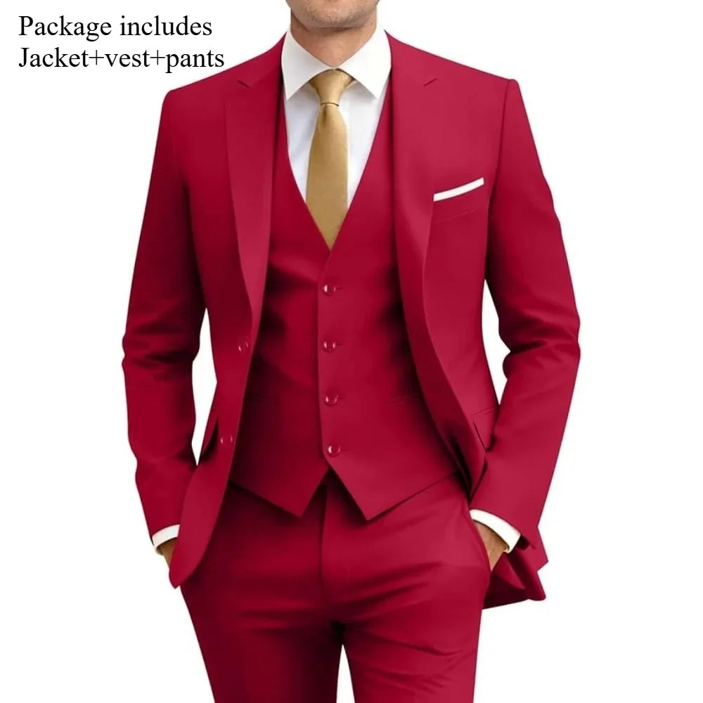 Men's 3 Piece Suit Set Wedding Solid Color Blazer Vest Pants Formal Business Dress Classic Tuxedo for Party Groomsmen