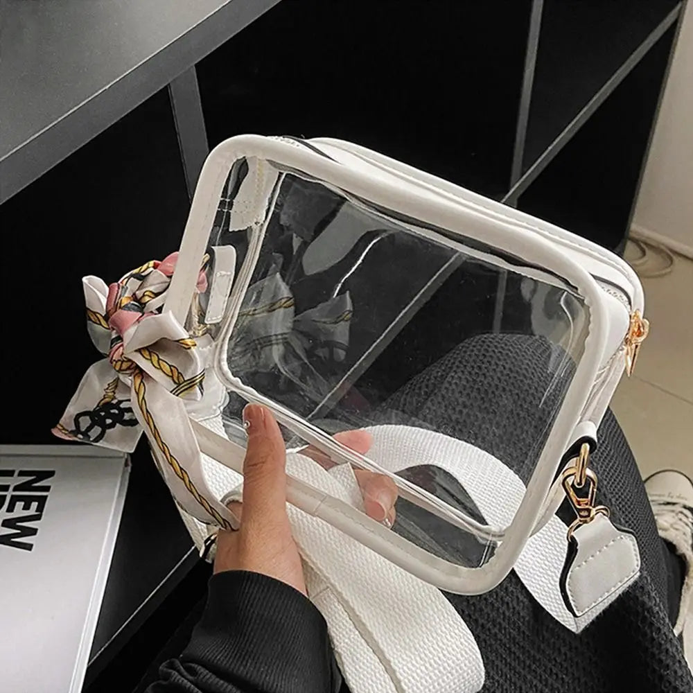 Fashion Shoulder Messenger Bag Transparent Crossbody Bag for Women Girls PVC Jelly Handbag (Excluding Ribbons)