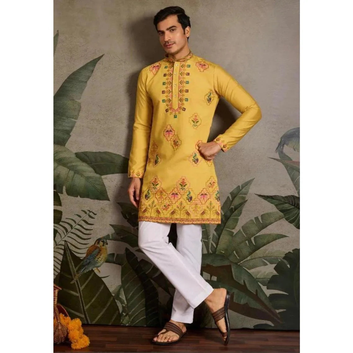 Muslim Kurtta Caftan Dubai Men'S Robe Long-Sleeved Ethnic Style 2026 Stand Collar Arabic Clothing National style Middle Eastern