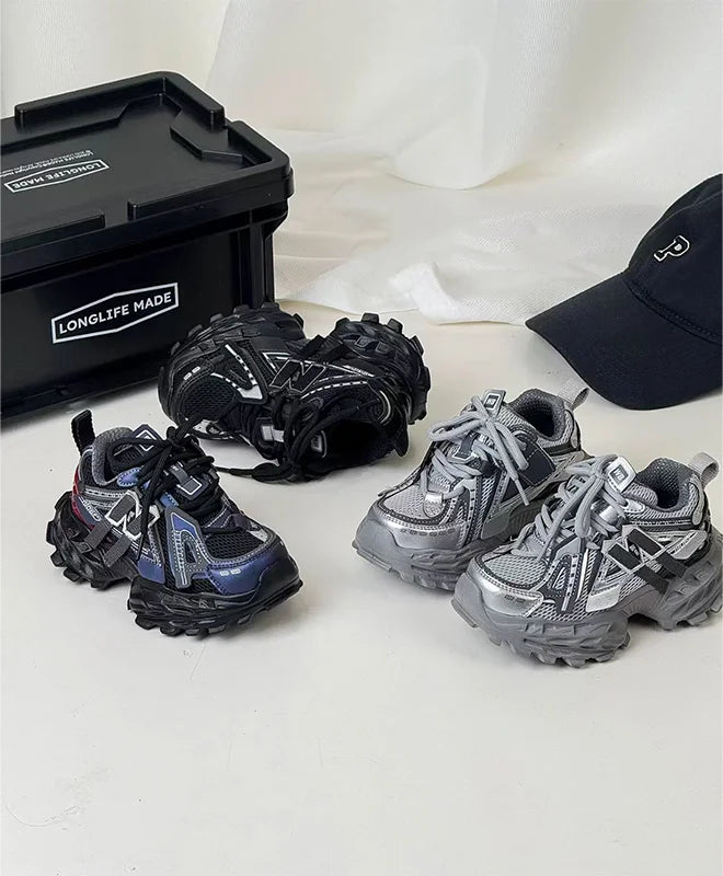 Thick-soled Children's Sports Shoes Autumn Leather Fashion Girl's Running Shoes Boys' Casual Shoes Lace-up Soft Sole Kids Shoes
