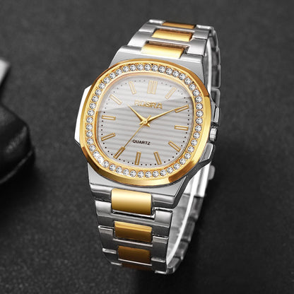 Luxury Rhinestone Men Business Watches Fashion Square Dial Steel Band Male's Quartz Wristwatch Reloj Hombre（Without Box）