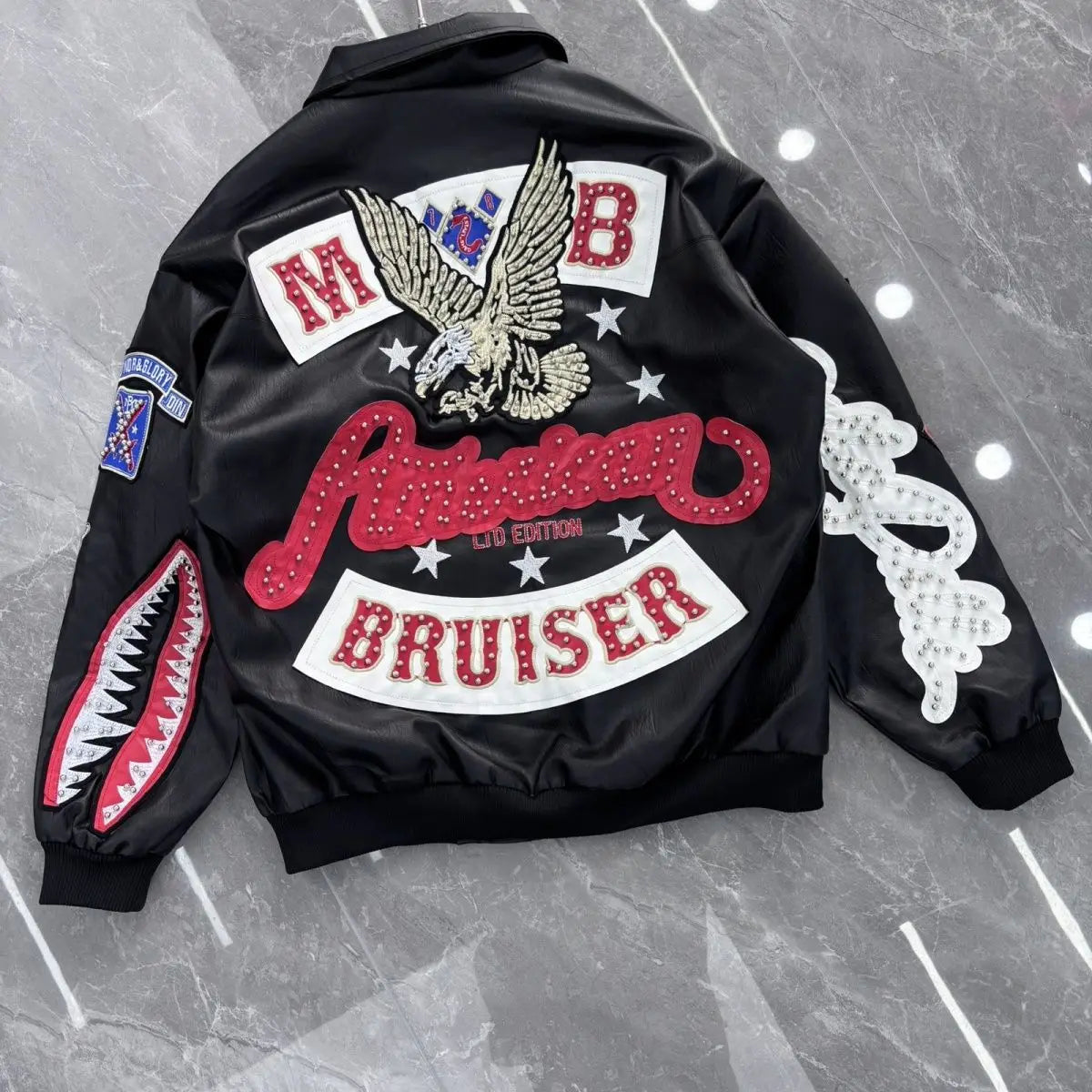 Heavy Industry Embroidery American Retro Motorcycle Coat Men's and Women's Stand Collar Flight Jacket Leather Jacket New Coat