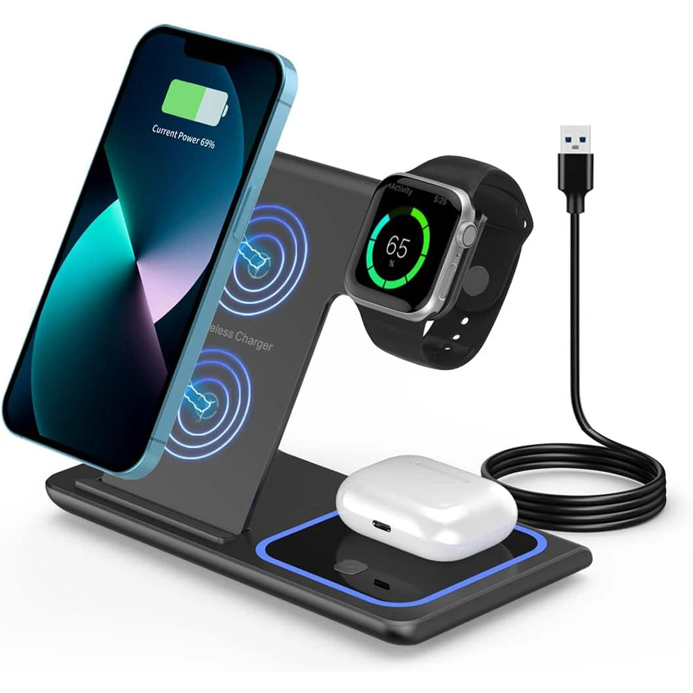3 in 1 30W Foldable Wireless Charging Station for iPhone 17 16 15 14 13 Pro Max iWatch Ultra Airpods Pro Fast Charger Stand Dock