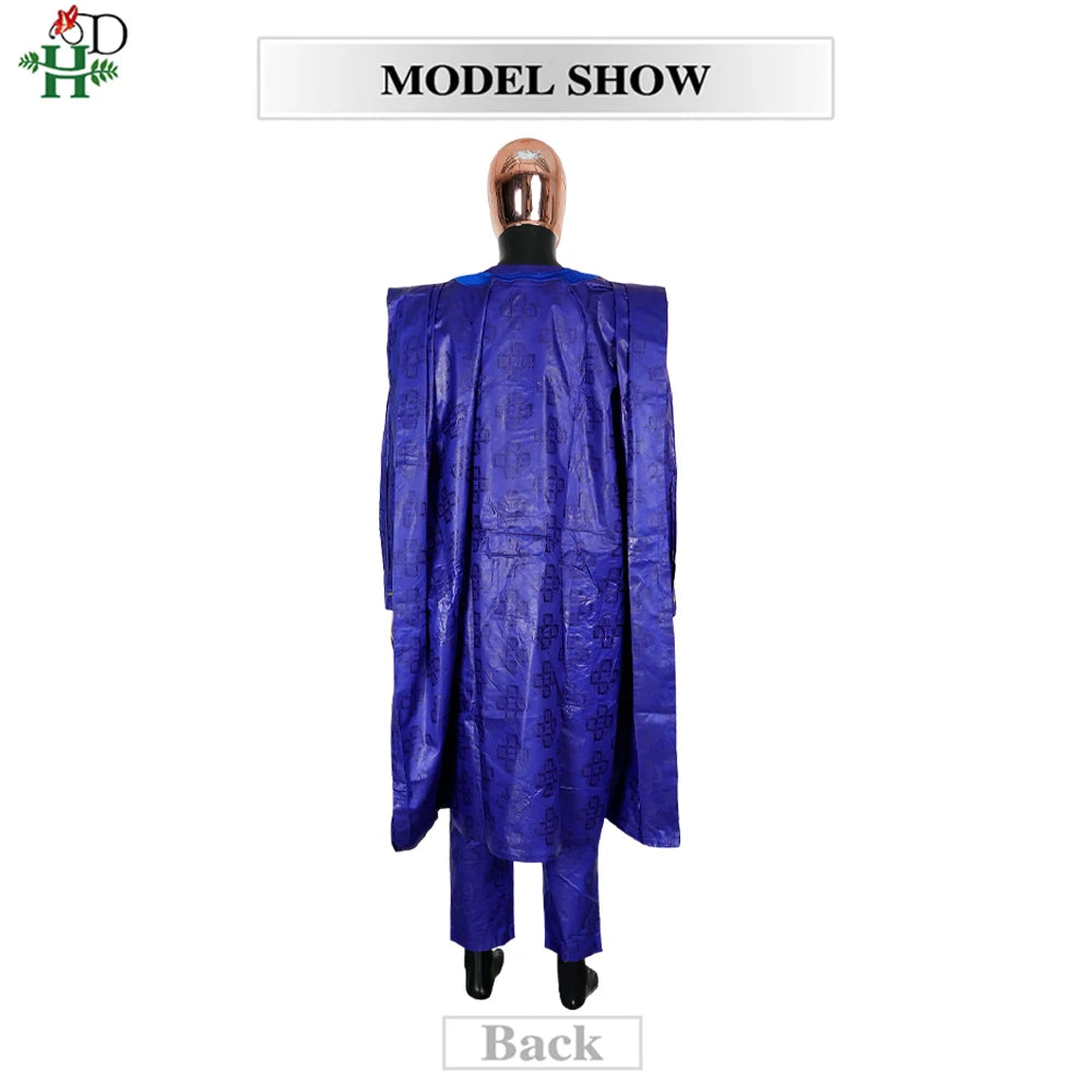 H&D African Clothing Traditional 3PCS Outfit For Man Bazin Riche Agbada Embroidery Wedding Party Plus Size Muslim Men Clothing