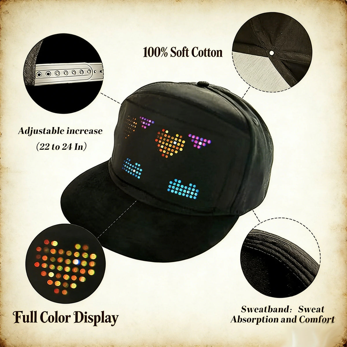 App Control LED Display Up Baseball Caps Hats Bluetooth Personalized Customized New Messages Era for Parties, Birthdays, Gifts