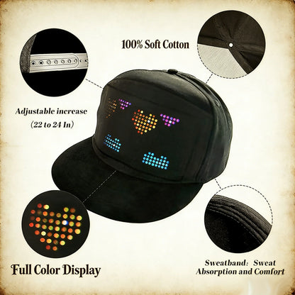 App Control LED Display Up Baseball Caps Hats Bluetooth Personalized Customized New Messages Era for Parties, Birthdays, Gifts