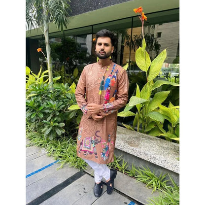 Muslim Kurtta Caftan Dubai Men'S Robe Long-Sleeved Ethnic Style 2026 Stand Collar Arabic Clothing National style Middle Eastern