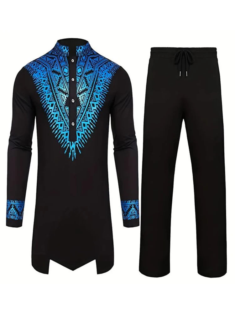 Muslim Robe Black White Yellow Navy Blue Long-Sleeved Trousers The Traditional Dress of Arab Men 3D Pattern Printing