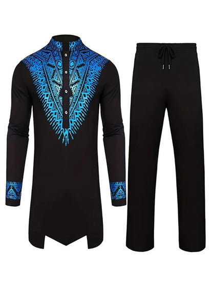 Muslim Robe Black White Yellow Navy Blue Long-Sleeved Trousers The Traditional Dress of Arab Men 3D Pattern Printing