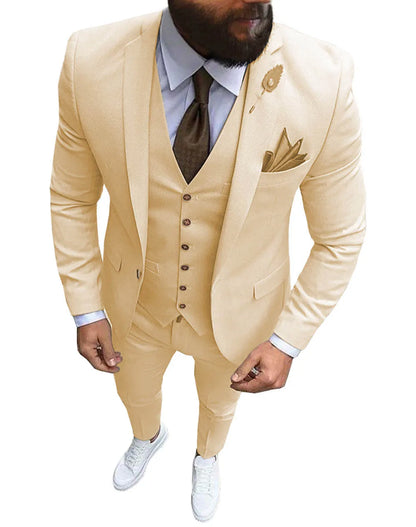 New Pink Men's 3 Pieces Suit Formal Business Notch Lapel Slim Fit Tuxedos Best Man Blazer For Wedding(Blazer+Vest+Pants)