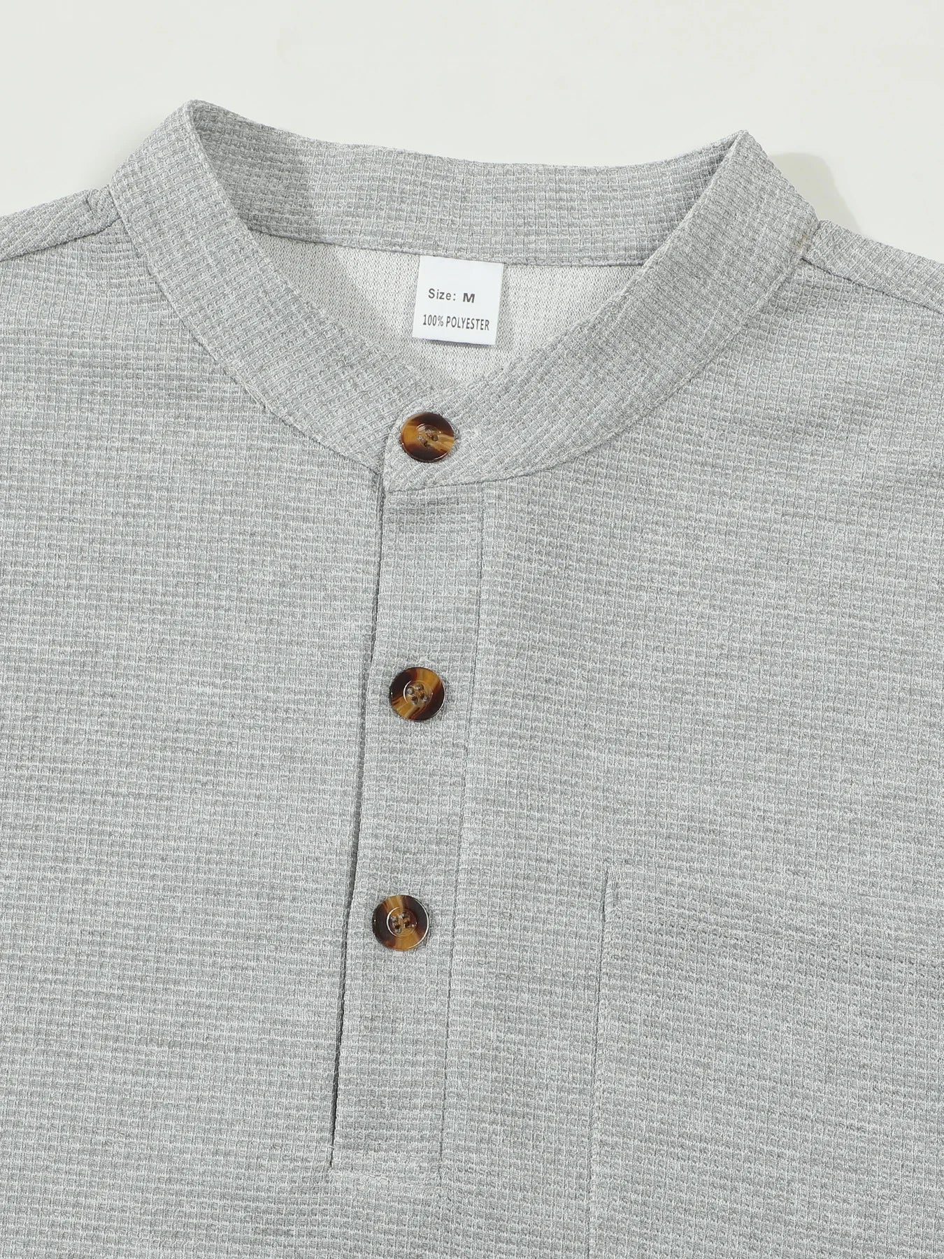 Men's Waffle Check Stand-Up Collar Semi-Casual Business Suit Button-Down Top with Comfortable Trousers have 1/2pieces