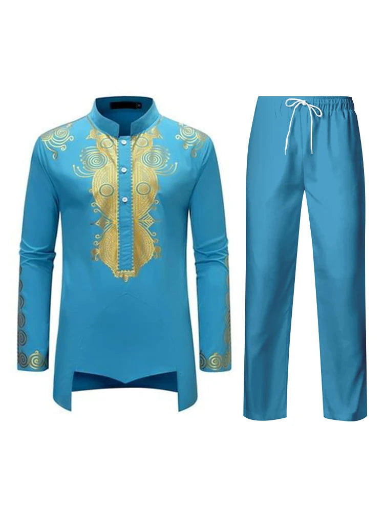 Muslim Robe Black White Yellow Navy Blue Long-Sleeved Trousers The Traditional Dress of Arab Men 3D Pattern Printing