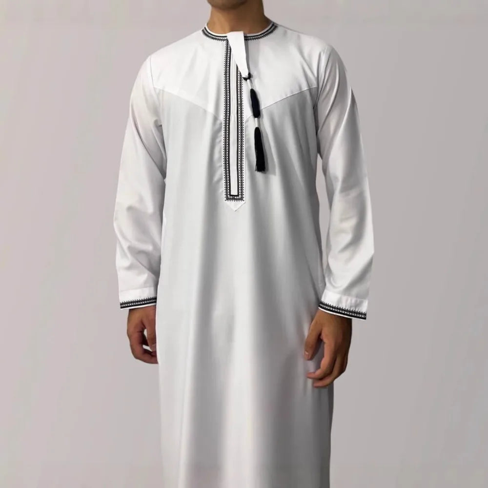 New Muslim Men Long Sleeve Pullover Dress Abaya Daffah Jubba Thobe Pakistan Saudi Arab Kaftan Islam Clothing Prayer Robe Afghan