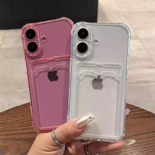 Wallet Card Holder Clear Soft Case For iPhone 16 11 13 12 14 15 17 Pro Max Plus Transparent Card Slots Shockproof Bumper Cover