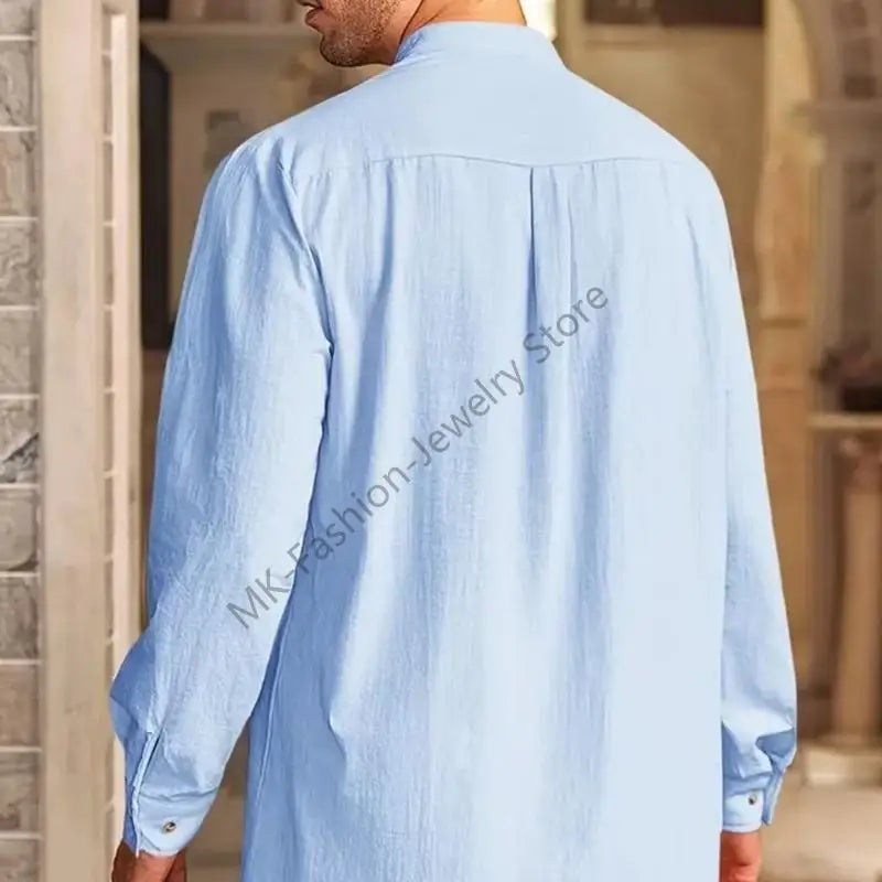 Q6PF Fashion Long Sleeve Men Thobe Ethnic Shirt Ramadans Gown Moroccan Robe