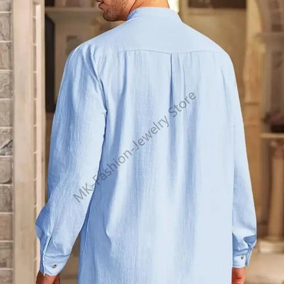 Q6PF Fashion Long Sleeve Men Thobe Ethnic Shirt Ramadans Gown Moroccan Robe
