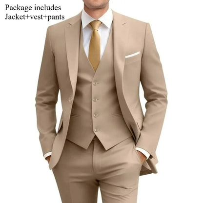 Men's 3 Piece Suit Set Wedding Solid Color Blazer Vest Pants Formal Business Dress Classic Tuxedo for Party Groomsmen