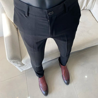 Spring 2026 Mens Casual Slim Fit Dress Pants Streetwear Suit Pants Men High Quality Office Pants All Match ankle Length Trousers