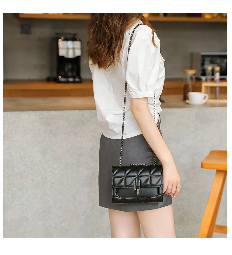 Black Luxury Handbags And Purse Women PU Leather Messenger Shoulder Bag Plaid Female Crossbody Bag Tassel Quilted Brand
