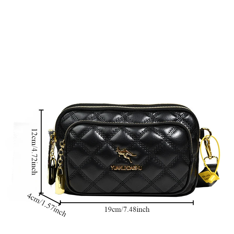 Argyle Pattern Simple Shoulder Bag, Multiple Pockets Crossbody Bags, Zipper Closure Women Leather Bag, Designer Bag, Purses
