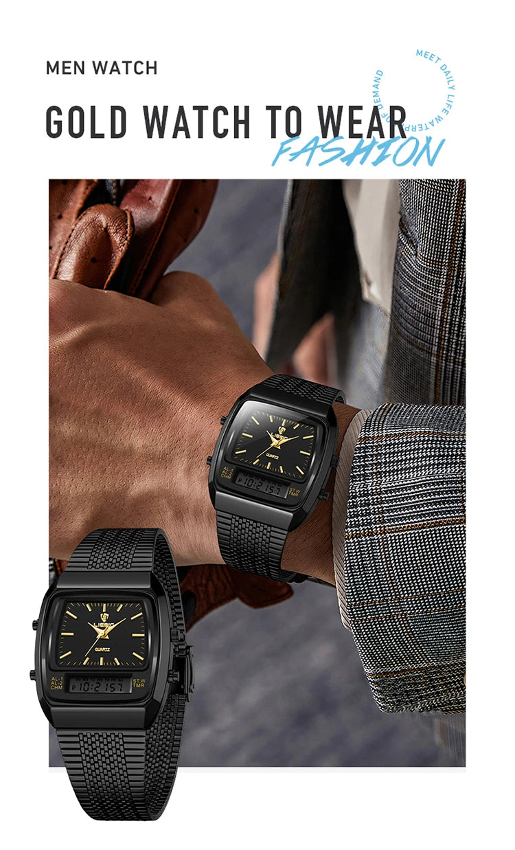 LIEBIG Luxury Dual Display Time Quartz Watches For Men Women Fashion Outdoor Sports Week Waterproof Digital Wristwatches Relojes