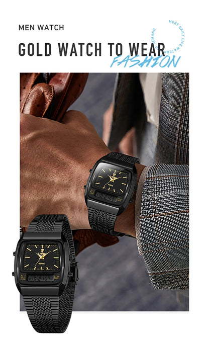 LIEBIG Luxury Dual Display Time Quartz Watches For Men Women Fashion Outdoor Sports Week Waterproof Digital Wristwatches Relojes