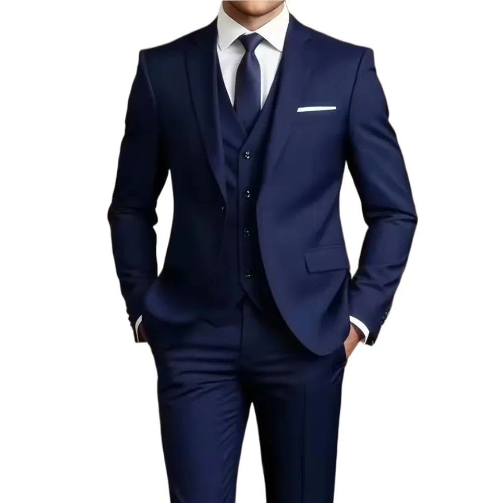 Men's 3 Piece Suit Set Wedding Solid Color Blazer Vest Pants Formal Business Dress Classic Tuxedo for Party Groomsmen