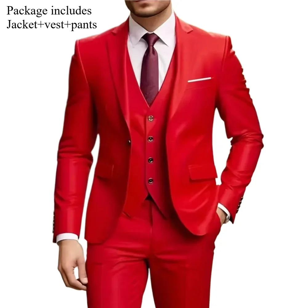 Men's 3 Piece Suit Set Wedding Solid Color Blazer Vest Pants Formal Business Dress Classic Tuxedo for Party Groomsmen