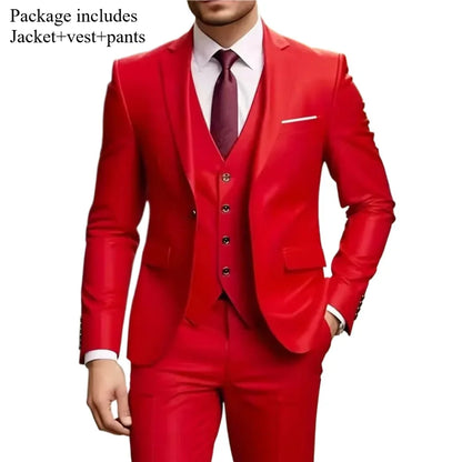 Men's 3 Piece Suit Set Wedding Solid Color Blazer Vest Pants Formal Business Dress Classic Tuxedo for Party Groomsmen