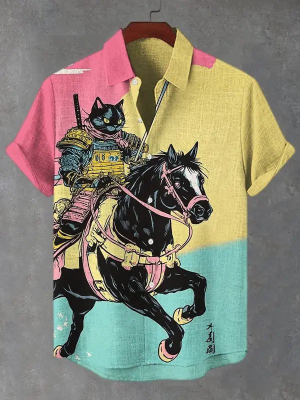 Funny Men's Cat Drinking Beer Shirts 3D Print Hawaiian Shirts Summer Men Women Short Sleeve Blouse Casual Vacation Beach Y2k Top