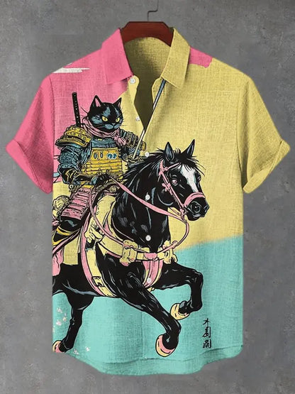 Funny Men's Cat Drinking Beer Shirts 3D Print Hawaiian Shirts Summer Men Women Short Sleeve Blouse Casual Vacation Beach Y2k Top