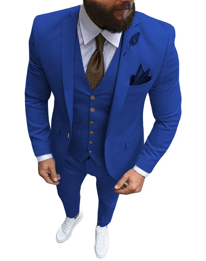New Pink Men's 3 Pieces Suit Formal Business Notch Lapel Slim Fit Tuxedos Best Man Blazer For Wedding(Blazer+Vest+Pants)