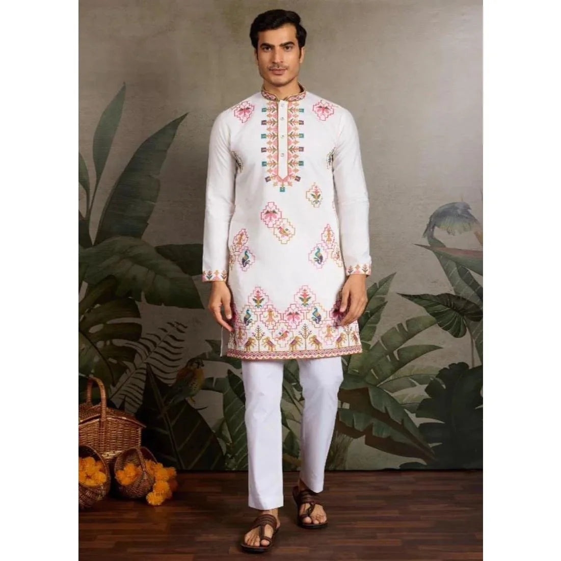 Muslim Kurtta Caftan Dubai Men'S Robe Long-Sleeved Ethnic Style 2026 Stand Collar Arabic Clothing National style Middle Eastern