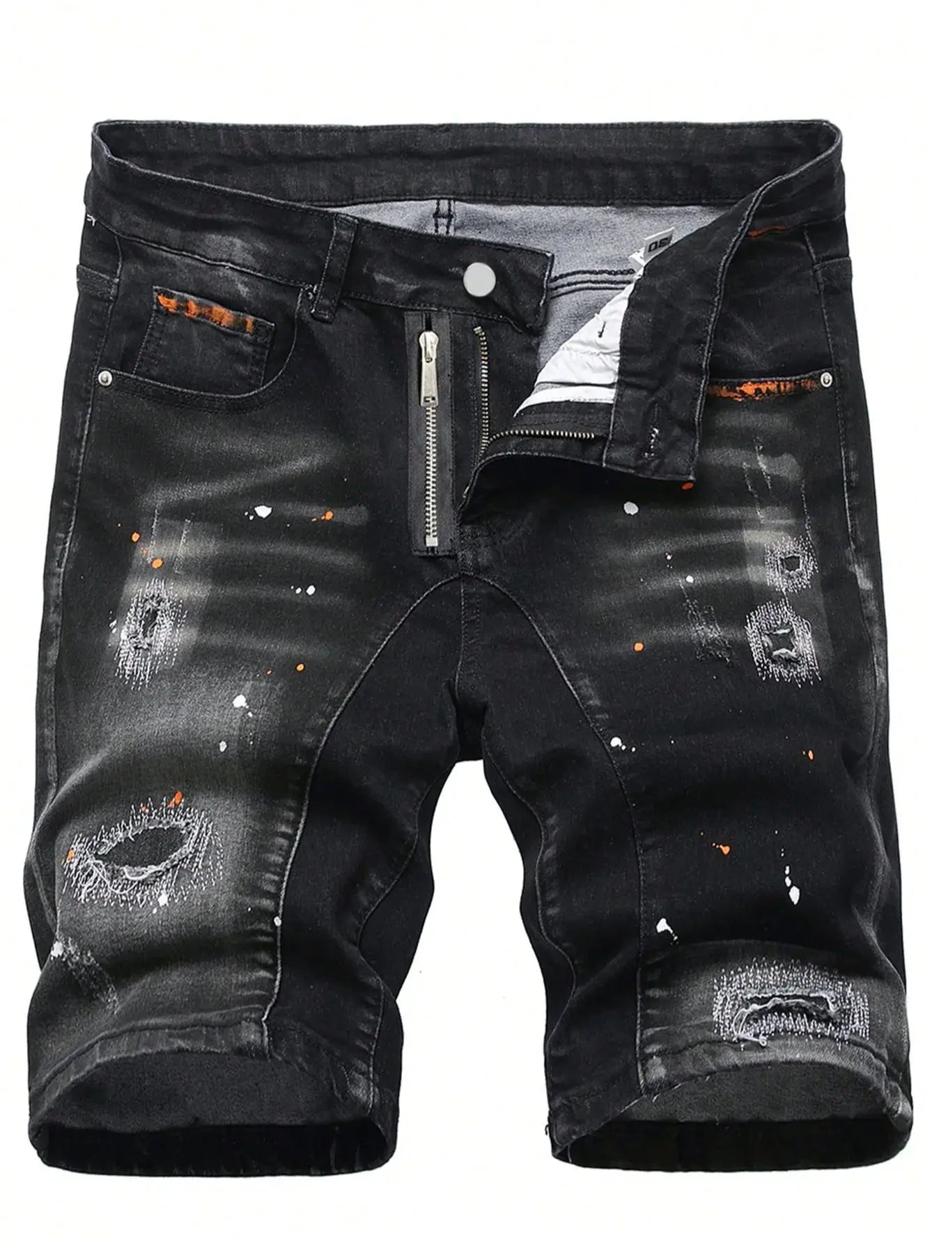 Short Denim Tricoté à Pois LVCCCI'S – Haute Élasticité, Style Casual &amp; Détails Déchirés