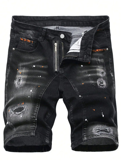 Short Denim Tricoté à Pois LVCCCI'S – Haute Élasticité, Style Casual &amp; Détails Déchirés