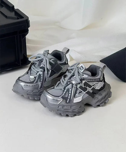Thick-soled Children's Sports Shoes Autumn Leather Fashion Girl's Running Shoes Boys' Casual Shoes Lace-up Soft Sole Kids Shoes