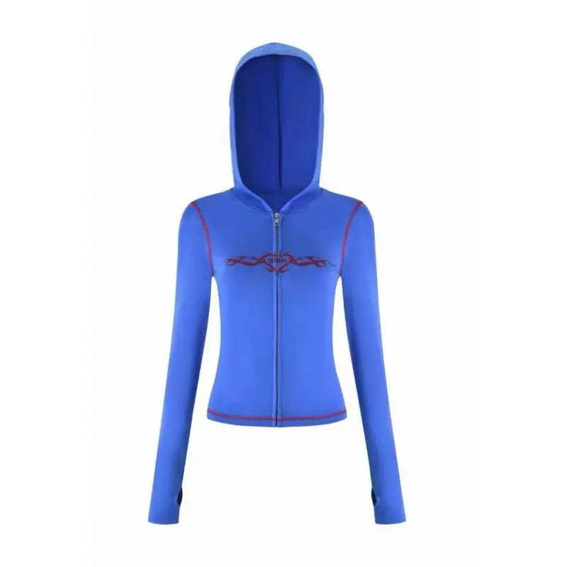 slim fit shoulder floral print bright line design slim fit hooded zipper short jacket pants for women