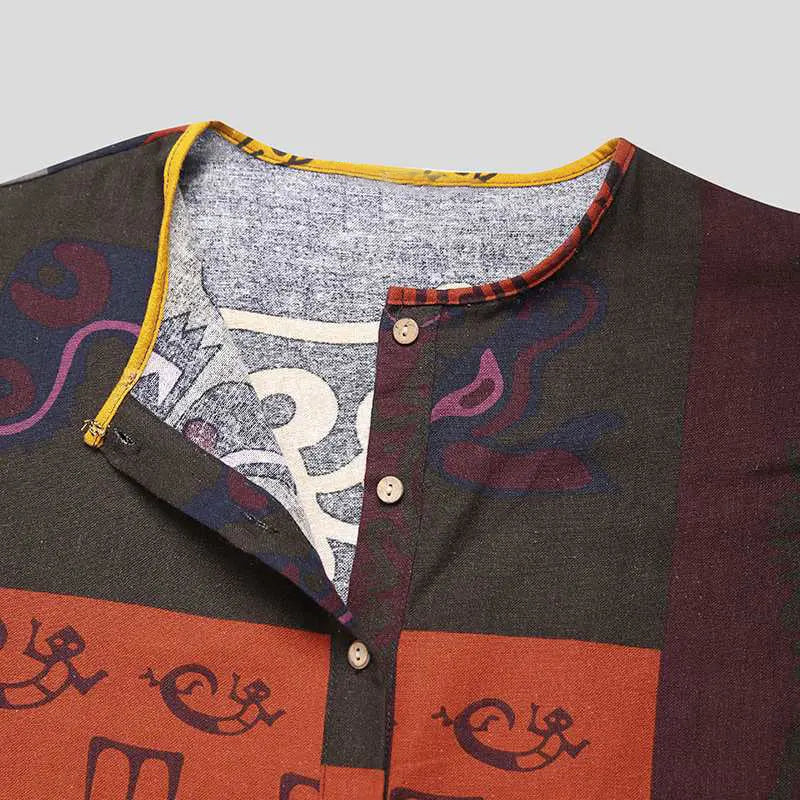 Men's Muslim Robes Ethnic Graphics Printed Long Sleeve Cotton Pockets Robes Casual Islamic Arab Kaftan Dubai Kaftan 2025 New