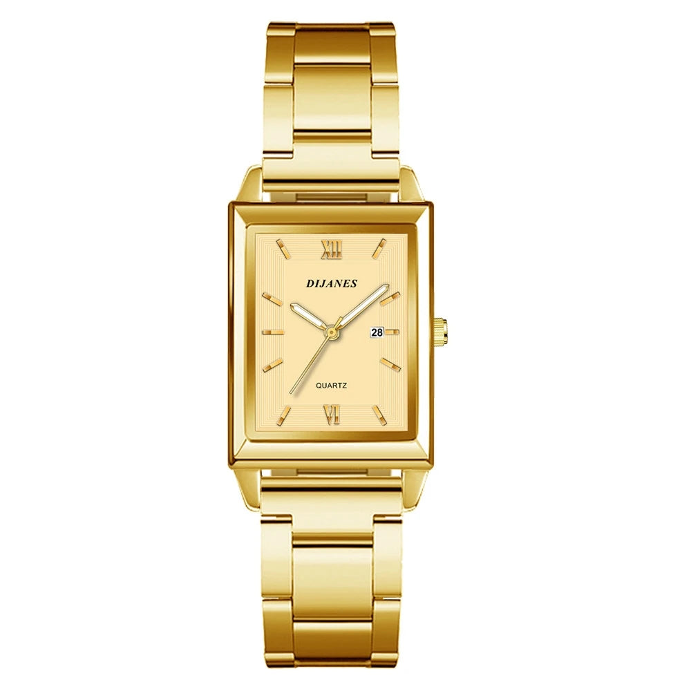Top Brand Luxury Watches for Men Fashion Quartz Wristwatch Square Gold Stainless Steel Watch Band Business Clock Gold Watch